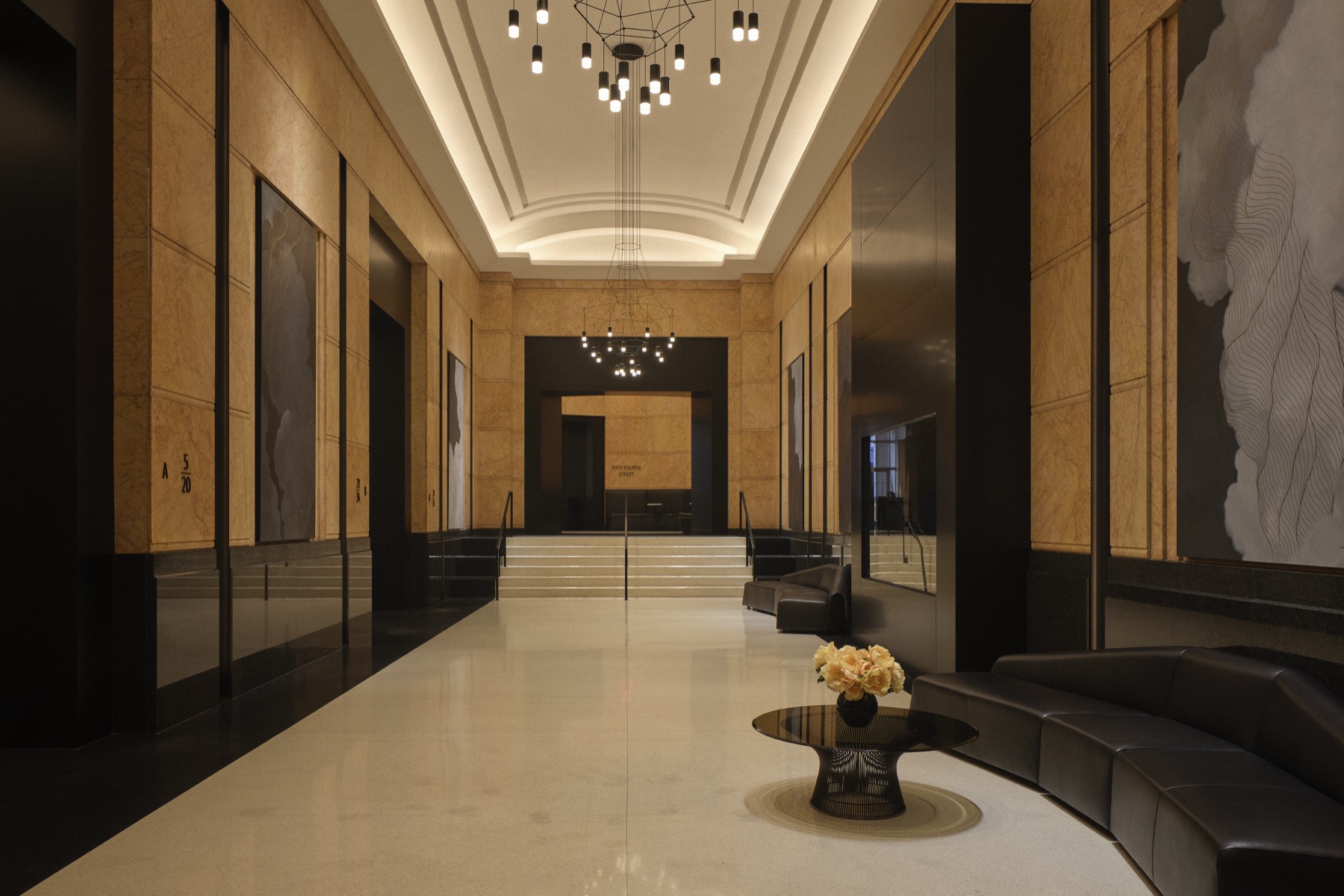 Illuminated lobby interior